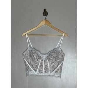 Bebe White Lace Bustier Crop Top Corset Style Zip Back Size L